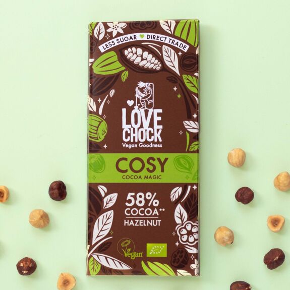 Barra de chocolate con leche 58% con avellanas | Comercio directo vegano orgánico | 70 g