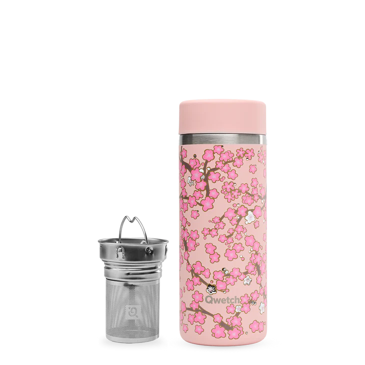 Garrafa de Chá Térmica Flowers Rosa 400ml