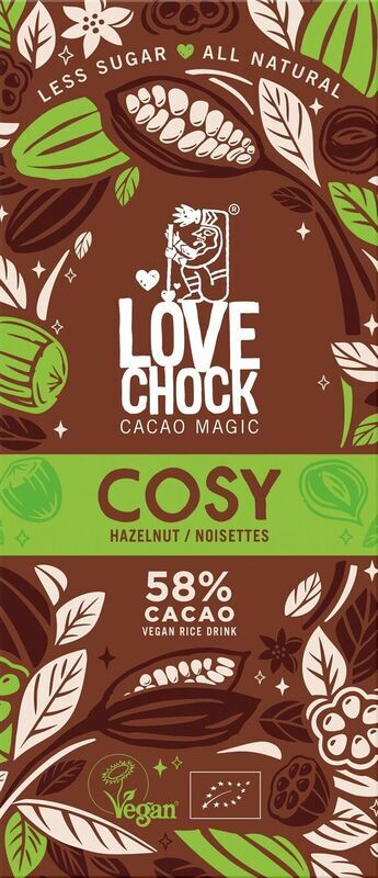 Barra de chocolate con leche 58% con avellanas | Comercio directo vegano orgánico | 70 g