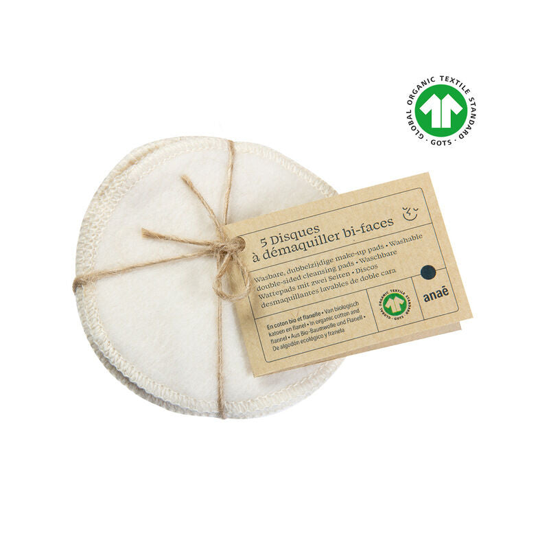 Discos Desmaquilhantes Lavaveis | Dupla face | Algodão Orgânico | 5 unidades