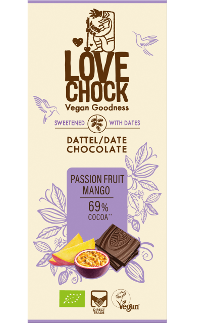 Tablete Chocolate s/açúcar Maracujá & Manga 69% cacau | Bio Vegan Direct Trade | 70gr