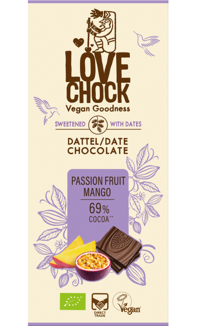 Tablete Chocolate s/açúcar Maracujá & Manga 69% cacau | Bio Vegan Direct Trade | 70gr
