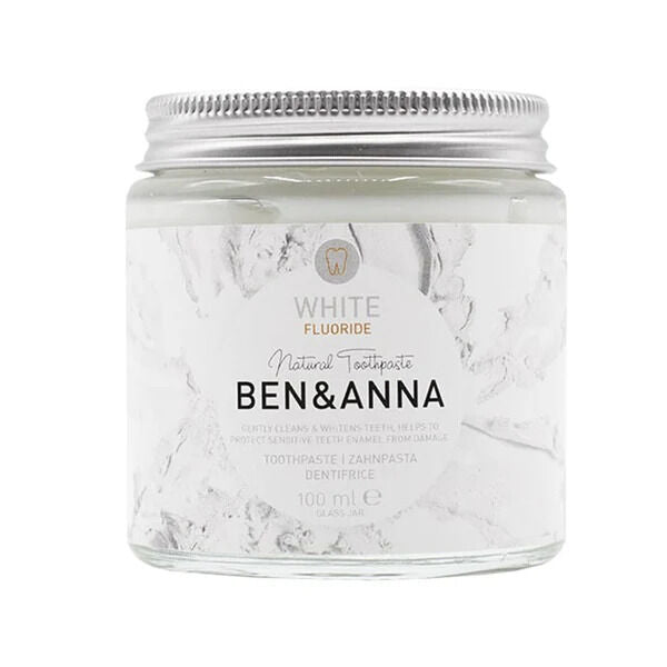 Pasta dental blanqueadora Natural White (con flúor) | Envase de vidrio | Ben&Anna