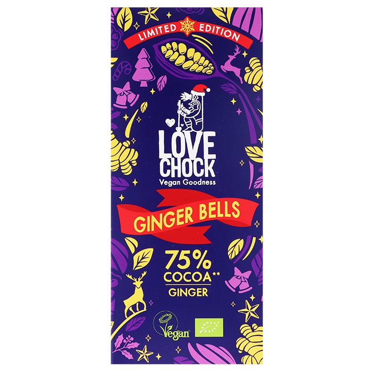 Tablete Chocolate Ginger Bells 75% cacau  | Bio Vegan Direct Trade | 70gr