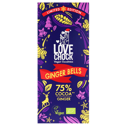 Tablete Chocolate Ginger Bells 75% cacau  | Bio Vegan Direct Trade | 70gr