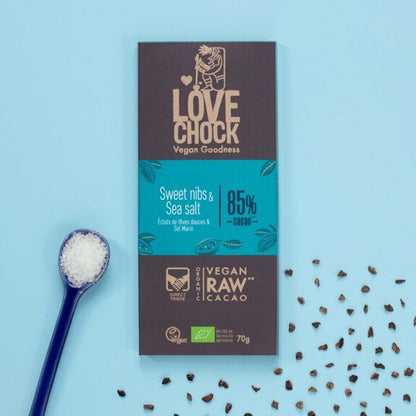 85% Dark Chocolate and Sea Salt Tablet | Organic Vegan Direct Trade | 70g