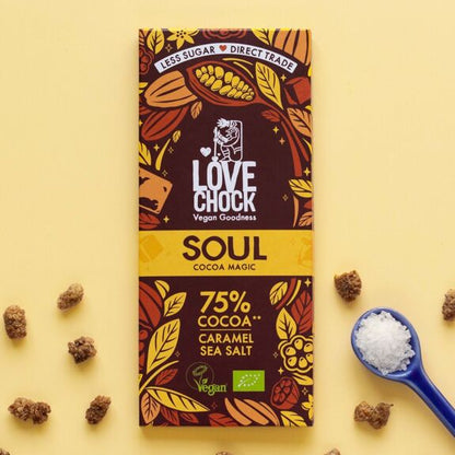 75% Dark Chocolate and Salted Caramel Tablet | Organic Vegan Direct Trade | 70g
