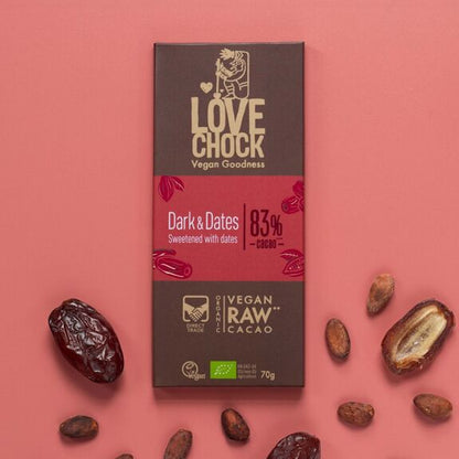 83% Dark Chocolate Bar Sweetened with Dates | Organic Vegan Direct Trade | 70g