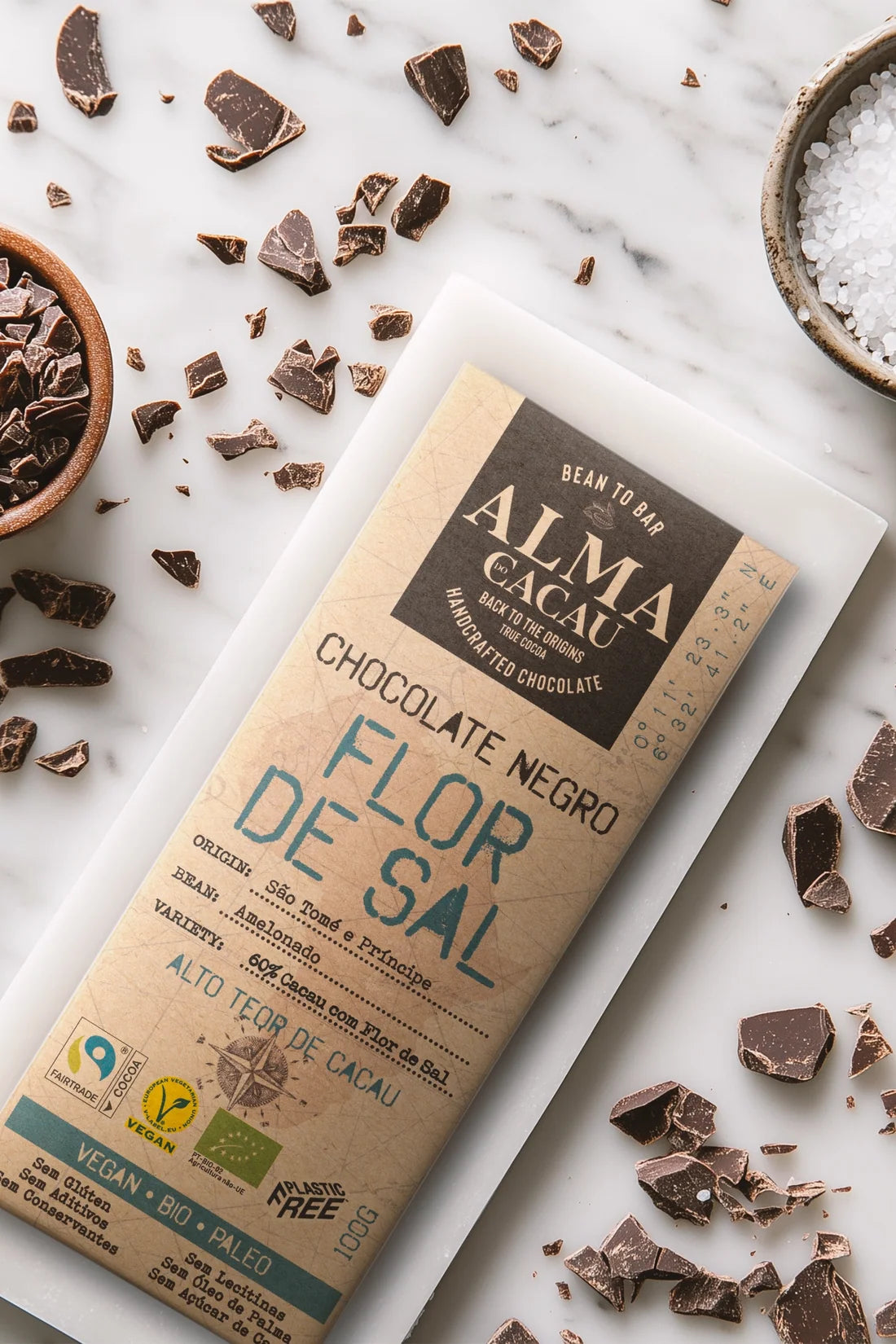 Tablete de Chocolate Negro Bio 100gr | 60% Cacau | Flor de Sal
