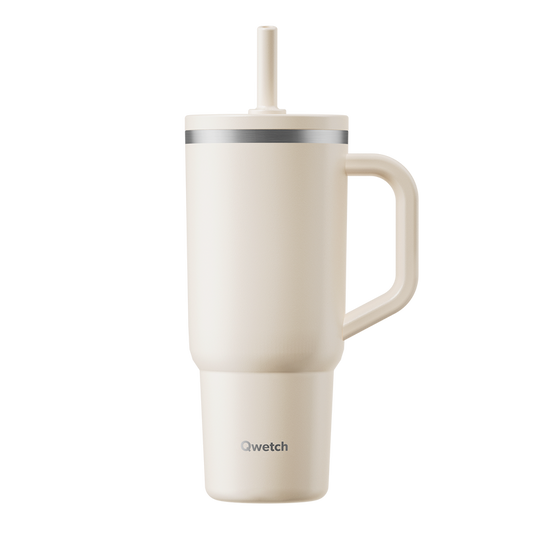 Vaso de viaje isotérmico Qwecth de 900 ml, color arena mate
