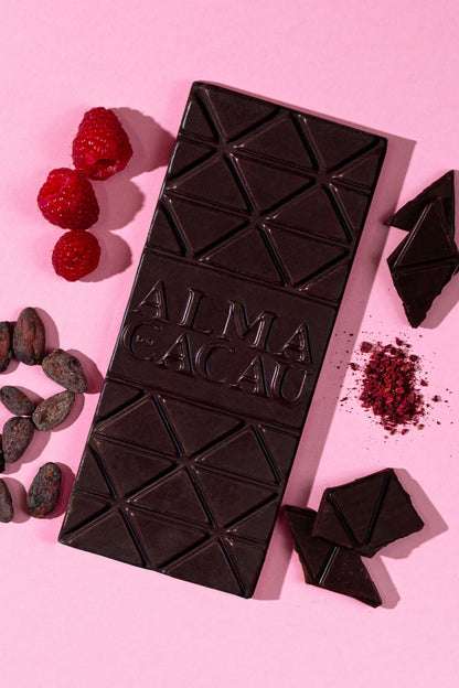 Tablete de Chocolate Negro Bio 100gr | 60% Cacau | Flocos de Framboesa
