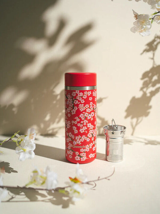 Garrafa de Chá Térmica Flowers Vermelha 400ml