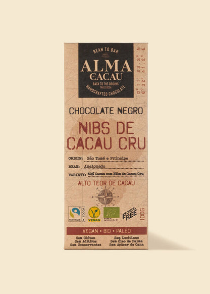Tablete de Chocolate Negro Bio 100gr | 60% Cacau | Nibs