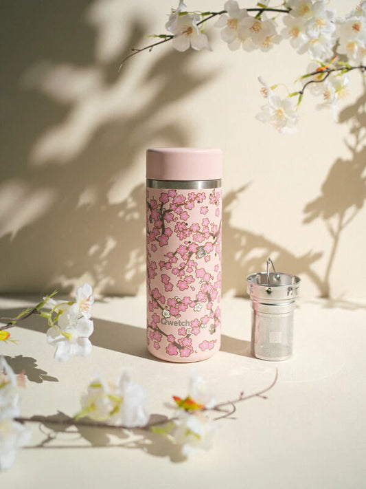 Garrafa de Chá Térmica Flowers Rosa 400ml