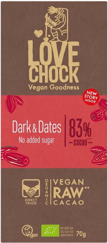 83% Dark Chocolate Bar Sweetened with Dates | Organic Vegan Direct Trade | 70g
