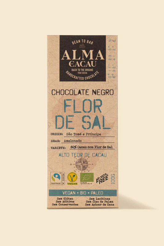 Tablete de Chocolate Negro Bio 100gr | 60% Cacau | Flor de Sal