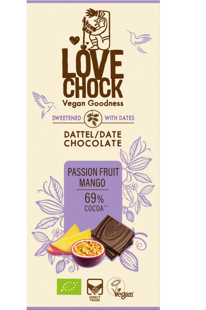 Tablete Chocolate s/açúcar Maracujá & Manga 69% cacau  | Bio Vegan Direct Trade | 70gr